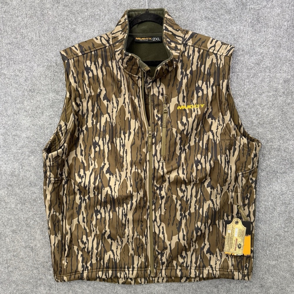 NWT Muddy Mossy Oak TRX Softshell Hunting Vest Size 2XL Bottomland Camo